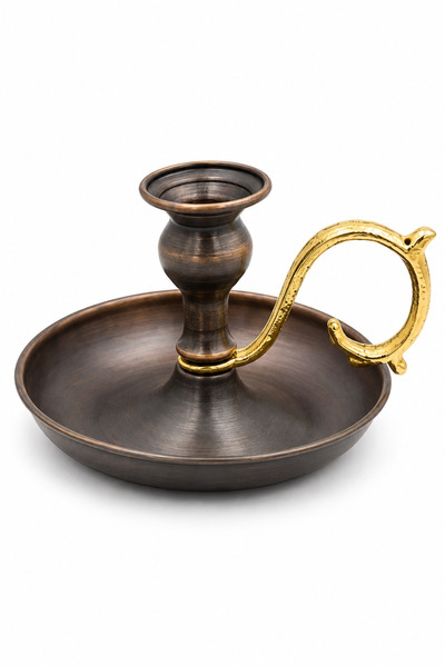 Copper Empire El Yapımı Bakır Şamdan – Vintage Dekoratif Mumluk, Tepsili Masa...