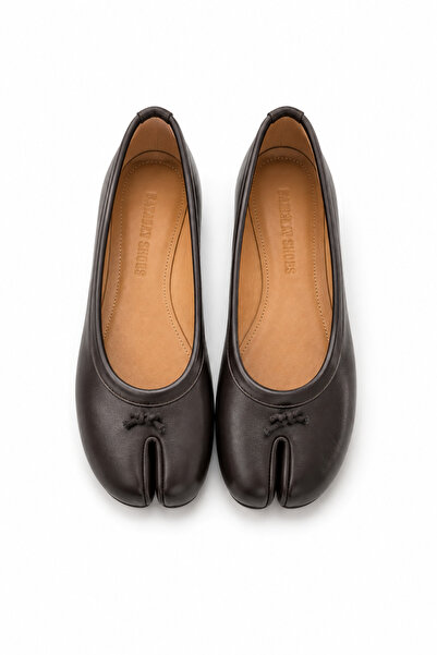 Eataly Shoes Mia Hakiki Deri Acıkahve Tabi Babet