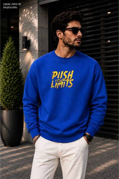 caddekombin Men's Push Your Limits Typographic Printed Crew Neck Casual Regul...