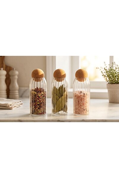 LeylArt 3-Piece Set of Striped Patterned Jars with Ball Cork Lids (1000ml)