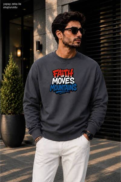 caddekombin Erkekaith Moves Mountains Graffiti Typographic Printed Crew Neck ...
