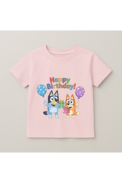 SVART WEAR Tricou pentru copii cu imprimeu cu baloane Bluey, 100% bumbac, roz