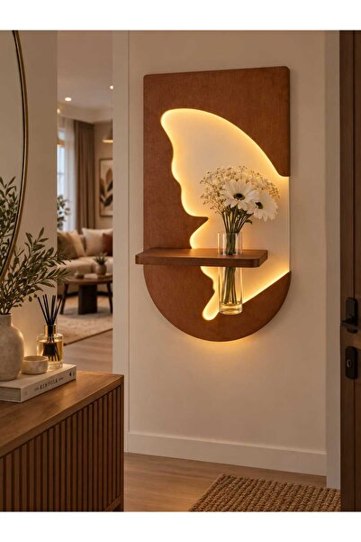 Mars design LED Aydınlatmalı Vazolu Dekoratif Duvar Rafı Modern MDF Duvar Dek...