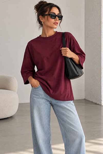 bb butik basic بلوزة نسائية كبيرة الحجم بأكمام ثلاثية الأرباع من مودال LNC34