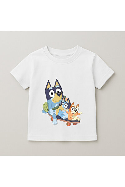 SVART WEAR Bluey Family Walk Printed Kids T-Shirt 100% Cotton White