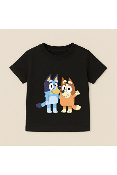 SVART WEAR Bluey and Bingo Side by Side Printed Kids' T-Shirt 100% Cotton Black