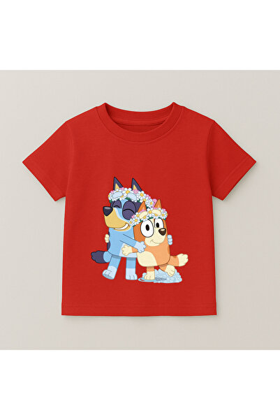 SVART WEAR Bluey and Bingo Celebration Printed Kids' T-Shirt 100% Cotton Red