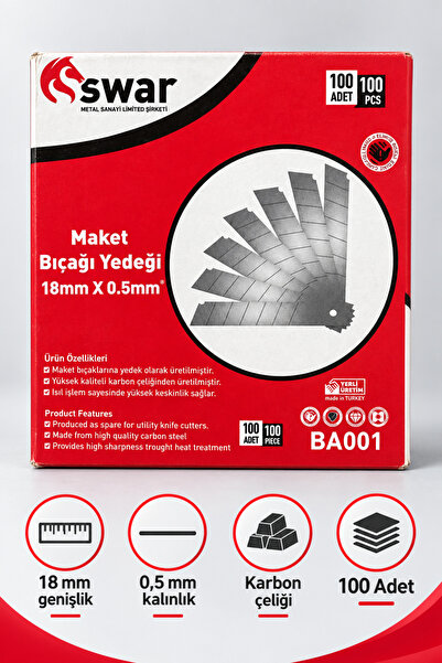 Genel Markalar Swar BA001 18 mm Maket Bıçağı Yedek Ucu 100 Adet 10 Paket