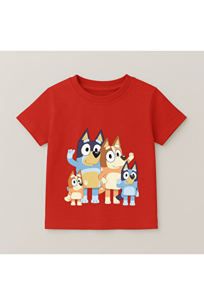 SVART WEAR Bluey Family Printed Kids T-Shirt 100% Cotton Red