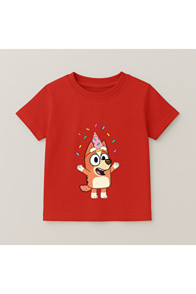 SVART WEAR Bluey Bingo Party Hat Printed Kids T-Shirt 100% Cotton Red