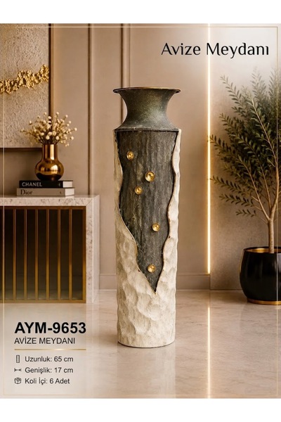 avizemeydanı Avize Meydanı Artisan Dokulu İki Renkli Modern Metal Zemin Vazos...