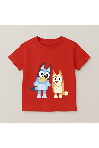 SVART WEAR Bluey and Bingo Side by Side Printed Kids' T-Shirt 100% Cotton Red