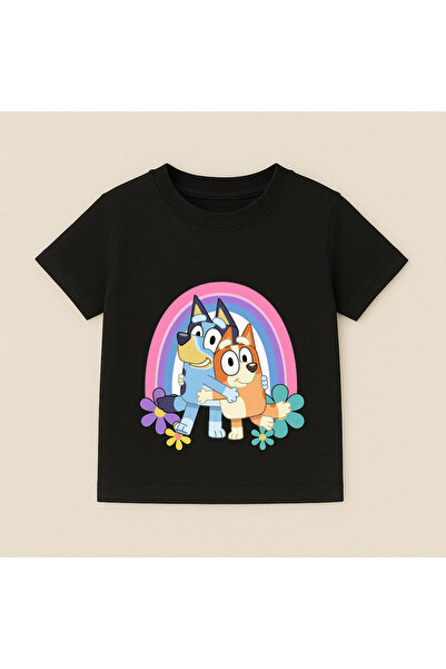 SVART WEAR Bluey Rainbow Printed Kids T-Shirt 100% Cotton Black