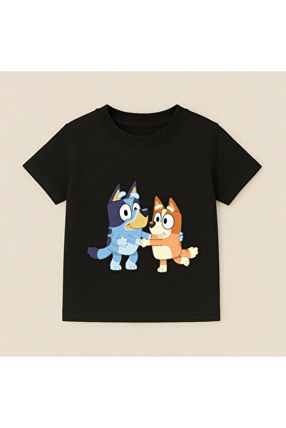 SVART WEAR Bluey and Bingo Hugging Printed Kids T-Shirt 100% Cotton Black