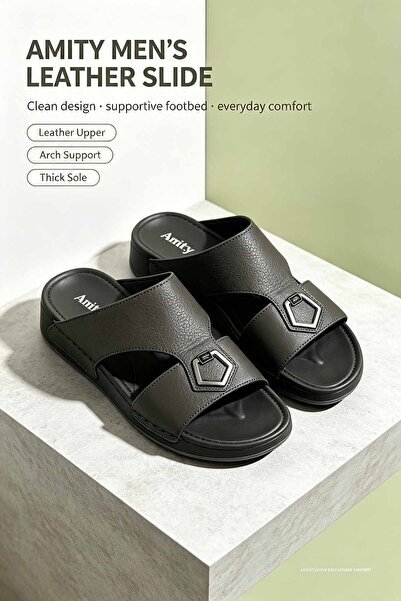 SAUDI STEPS Orthopedic Comfort Leather Slippers For Men Arch Cushion Support ...
