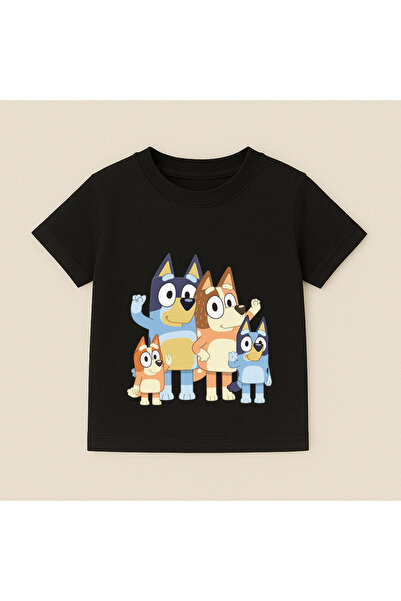 SVART WEAR Bluey Family Group Printed Kids T-Shirt 100% Cotton Black