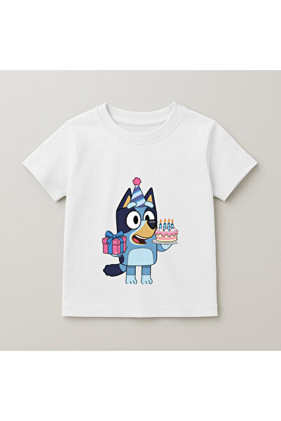 SVART WEAR Bluey Birthday Cake Printed Children's T-Shirt 100% Cotton White