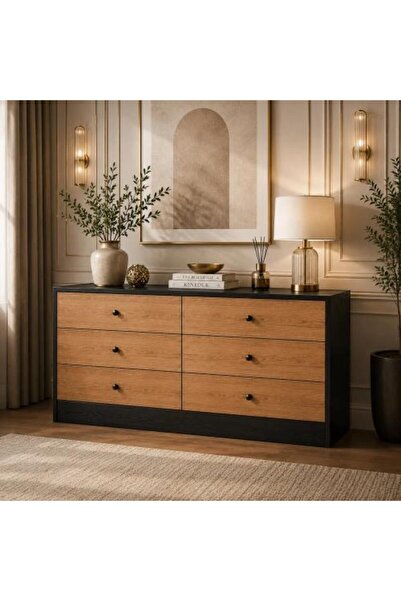 Generic Wooden cabinet 6 drawers black * brown 160 cm