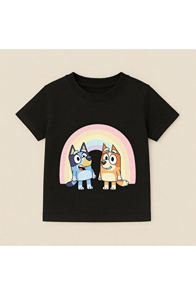 SVART WEAR Bluey and Bingo Rainbow Printed Kids T-Shirt 100% Cotton Black