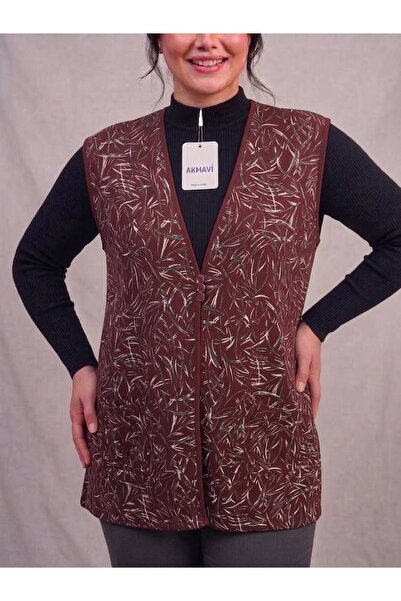 AKMAVİ Women's Plus Size Striped Embroidered Combed Cotton Vest