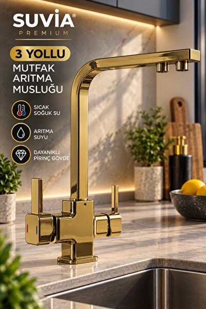 SUVİA Gold Kitchen Faucet with 3-Way Purification Tap, Hot and Cold Water and...