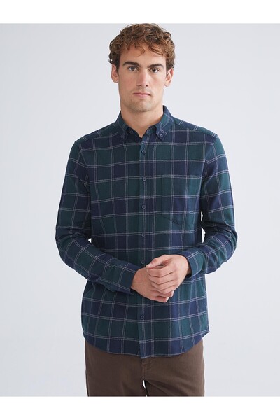 LC Waikiki Lcwaikiki Classic Green Regular Fit Long Sleeve Plaid Gabardine Me...