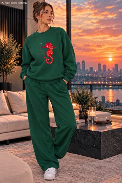 caddekombin Women's Seahorse Illustration Printed Crew Neck Regular Fit Women...