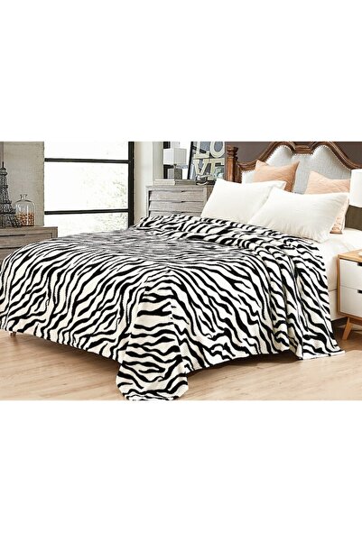 odjas Patura cocolino pat dublu Wave fleece model zebra alb/negru, 200x230cm