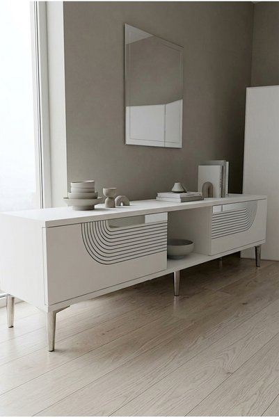 CENEYRA TSA1508BS MEYRA TV Sehpası Beyaz-Silver 150cm