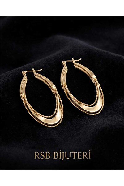 RSB Bijuteri ve Aksesuar Çift Katmanlı İtalyan Model Oval Halka 316 L Altın k...
