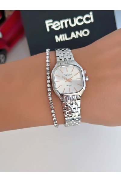 Ferrucci Steel Strap Case Waterproof Guaranteed Women's Wristwatch + Bracelet Gift