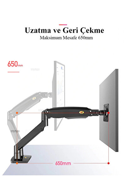 North Bayou Nb G35 Çift Kol Amortisörlü Monitör Tutucu Stand 22-32"