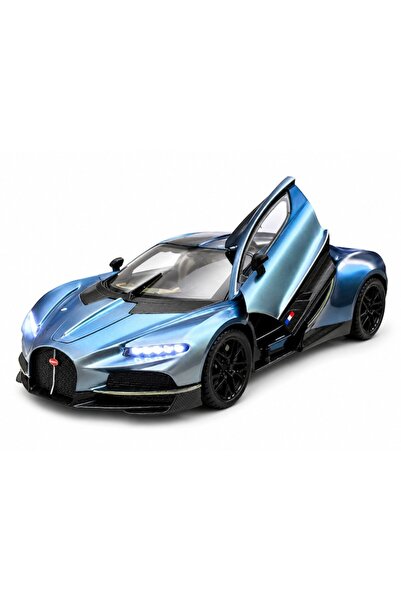 LEIBOO Mașină metalică Bugatti Chiron albastră, scară 1:24, cu uși tip aripi ...