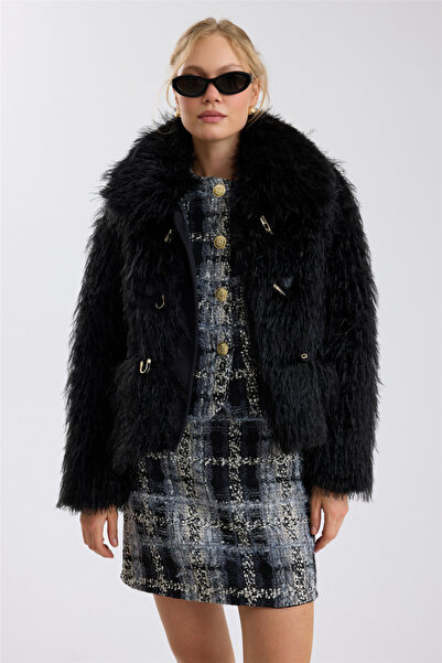 HomeStore Hook Closure Crop Faux Fur Coat