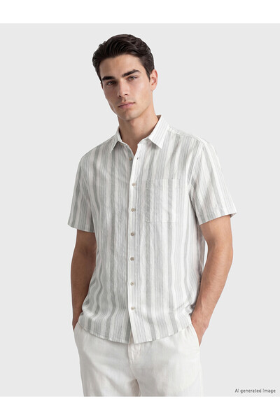 LC Waikiki Lcwaikiki Classic Green Standard Fit Striped Men's Shirt