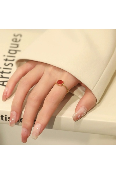 Peach Jewelry Δαχτυλίδι Ροδάκινο Ασήμι 925 Σύμβολο μπορντό τετράγωνο επιχρυσω...