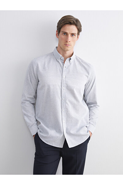 LC Waikiki Lcwaikiki Classic Grey Regular Fit Long Sleeve Striped Men's Shirt