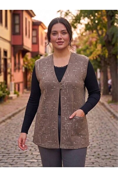 AKMAVİ Women's Plus Size Square-Embroidered Combed Cotton Vest