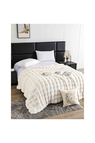 odjas Patura Cocolino Premium cu Blanita de Iepure Cu Fermoar, 200x230cm, Crem