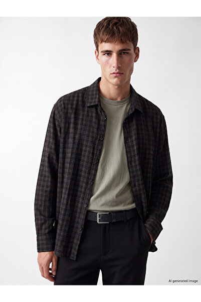 LC Waikiki Lcw Vision Anthracite Regular Fit Plaid Viscose Men's Shirt
