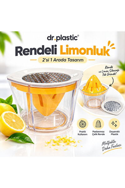 dr.plastic 2’si 1 Arada Rendeli Limonluk Limon Sıkacağı ve Çelik Rende Hazneli