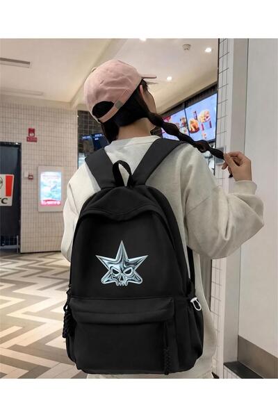 Minga London Black Metallic Star Skull Printed School, Class, Course Backpack