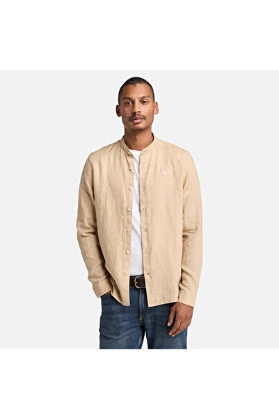 Timberland Mill Brook Linen Korean Collar Shirt Men's Yellow Tshirt