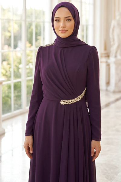 SUBU TASARIM Perihan Abiye Elbise Mor TBSAHN284
