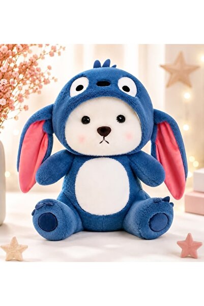 SHAMİRA 50 cm büyük boy mavi kostümlü puffy hug ayıcık şapkası çıkabilen sevi...