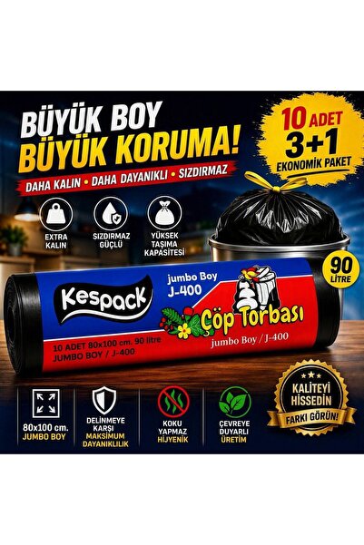 KESPACK Çöp Poşeti 80x110 400 Gram 3+1 Kalın Çöp Torbası