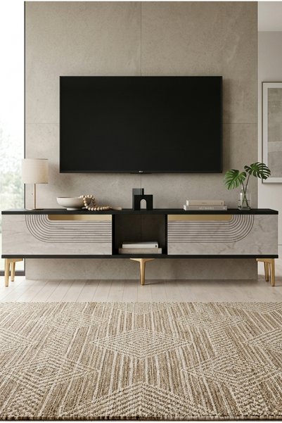 CENEYRA TSA1508ATG MEYRA TV Sehpası Antrasit-Traverten-Gold 150cm
