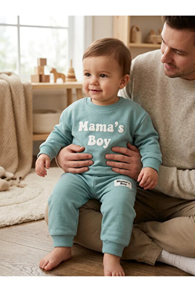 CemBebe Baby Boy Mama's Boy Tracksuit Set Seasonal Sweatshirt and Pants Set