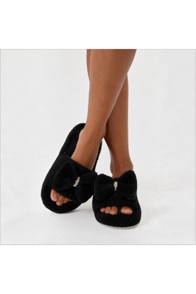 Black Flex COZY STEP شبشب من القطيفة بثلاث طبقات مع فيونكة سوداء 36-41