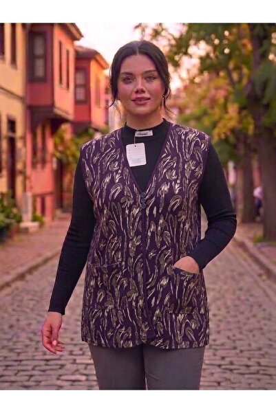 AKMAVİ Women's Plus Size Pattern Embroidered Combed Cotton Vest